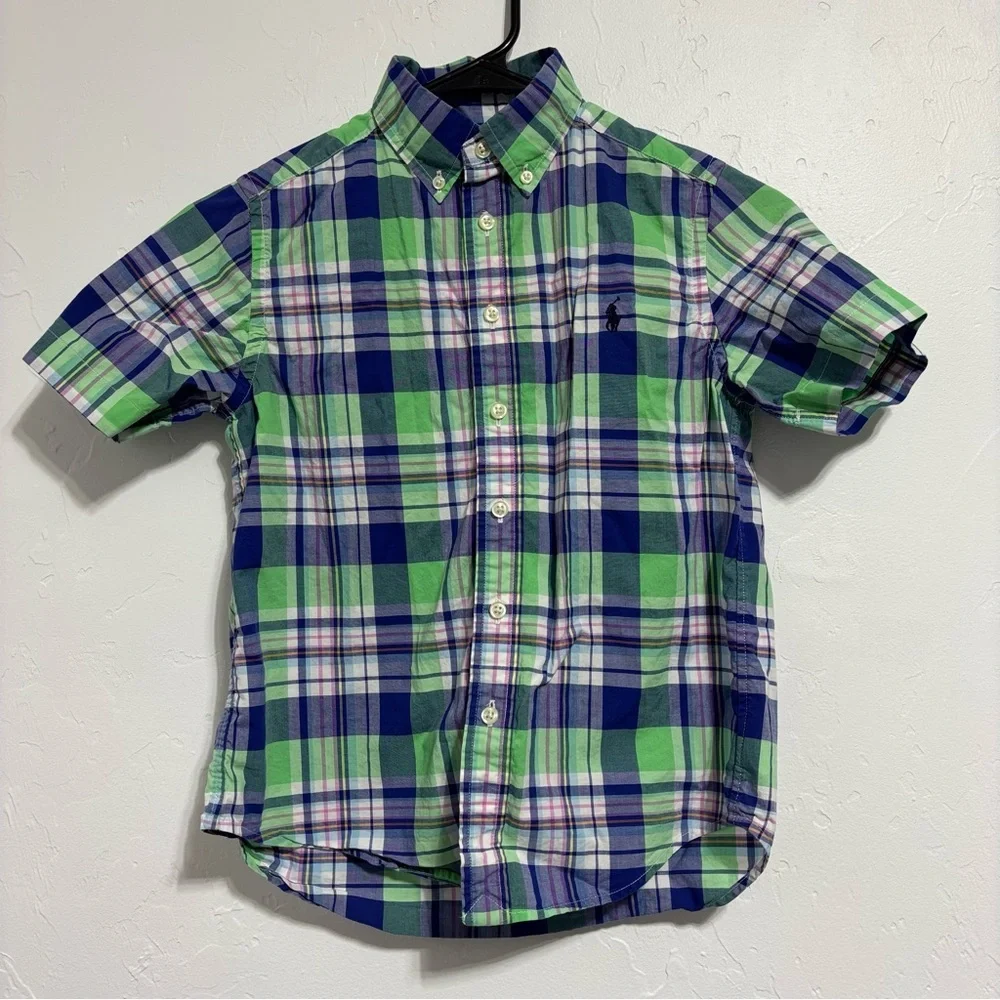 Chaps Ralph Lauren Boys Lot of 2 Size 8 Plaid Button Front Short Sleeve Shirt